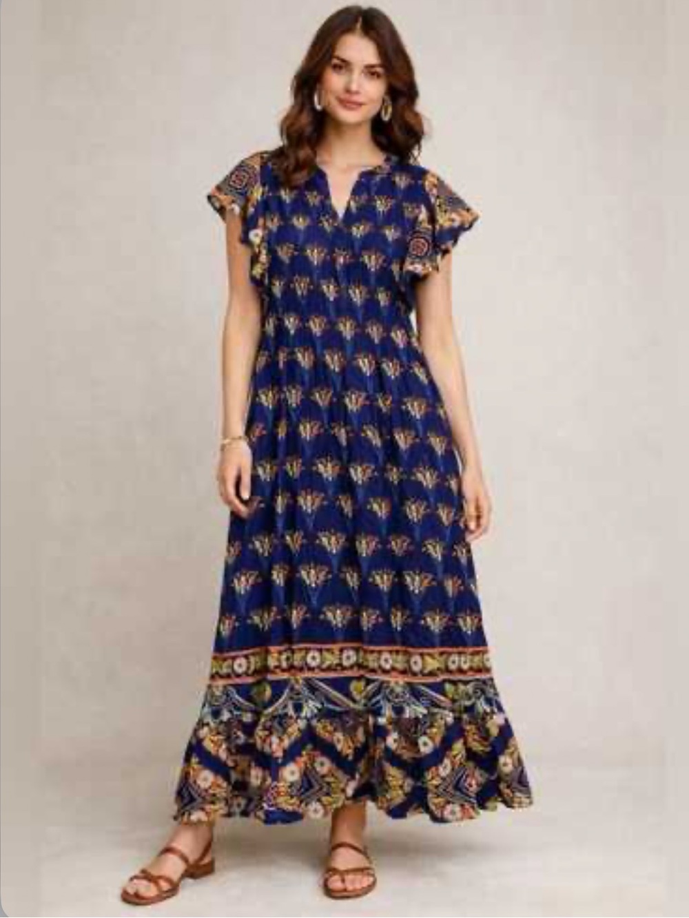 Anthropologie Maeve Cassandra Maxi Dress Small Cotton Blend Navy Floral